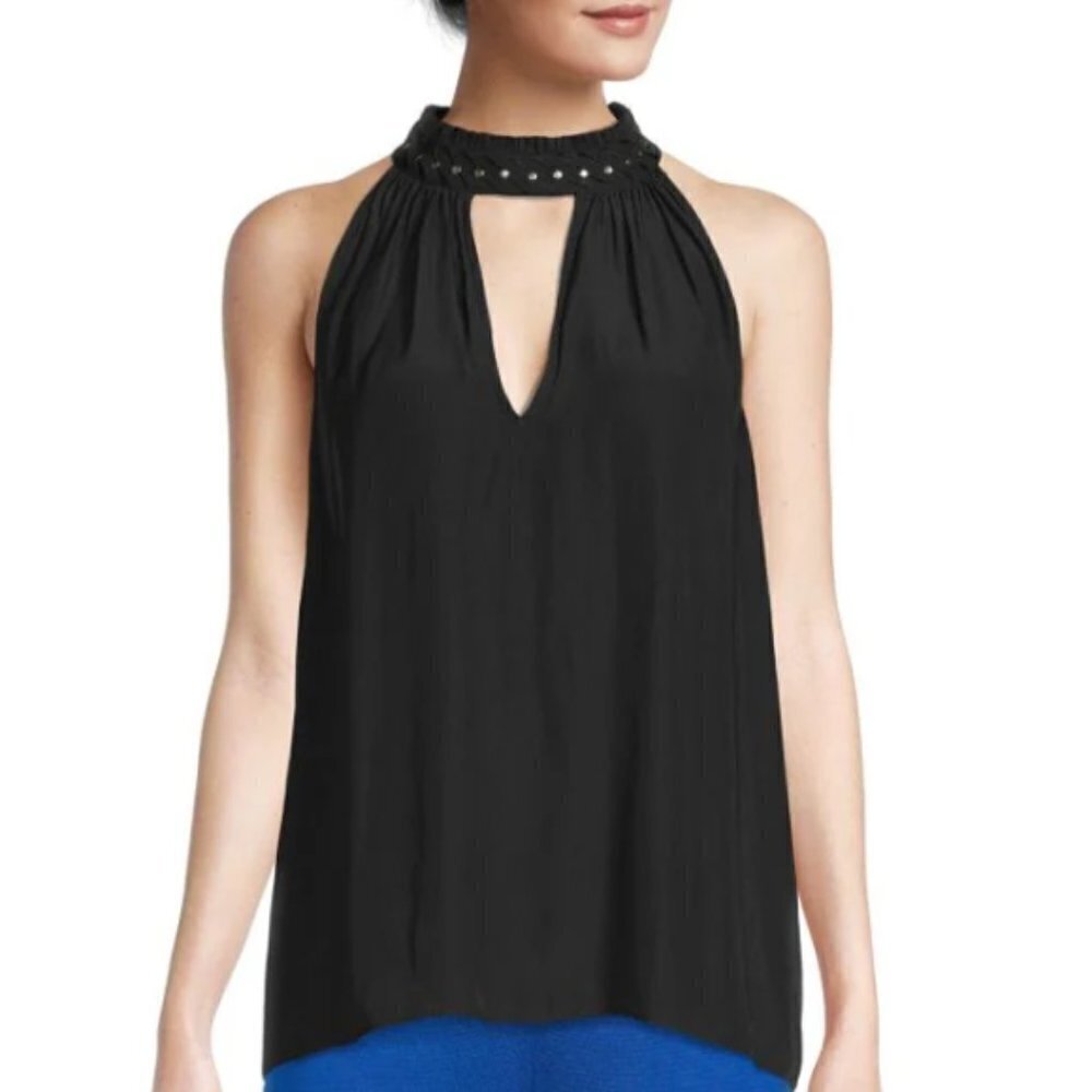 Ramy Brook 'Animee' Studded Mock-Neck Sleeveless Top, Black